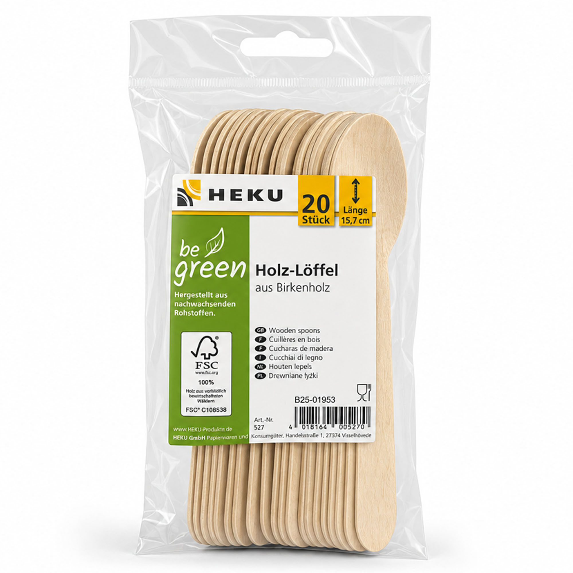 HEKU Holzlöffel aus Birkenholz 15,7cm, 20 Stück