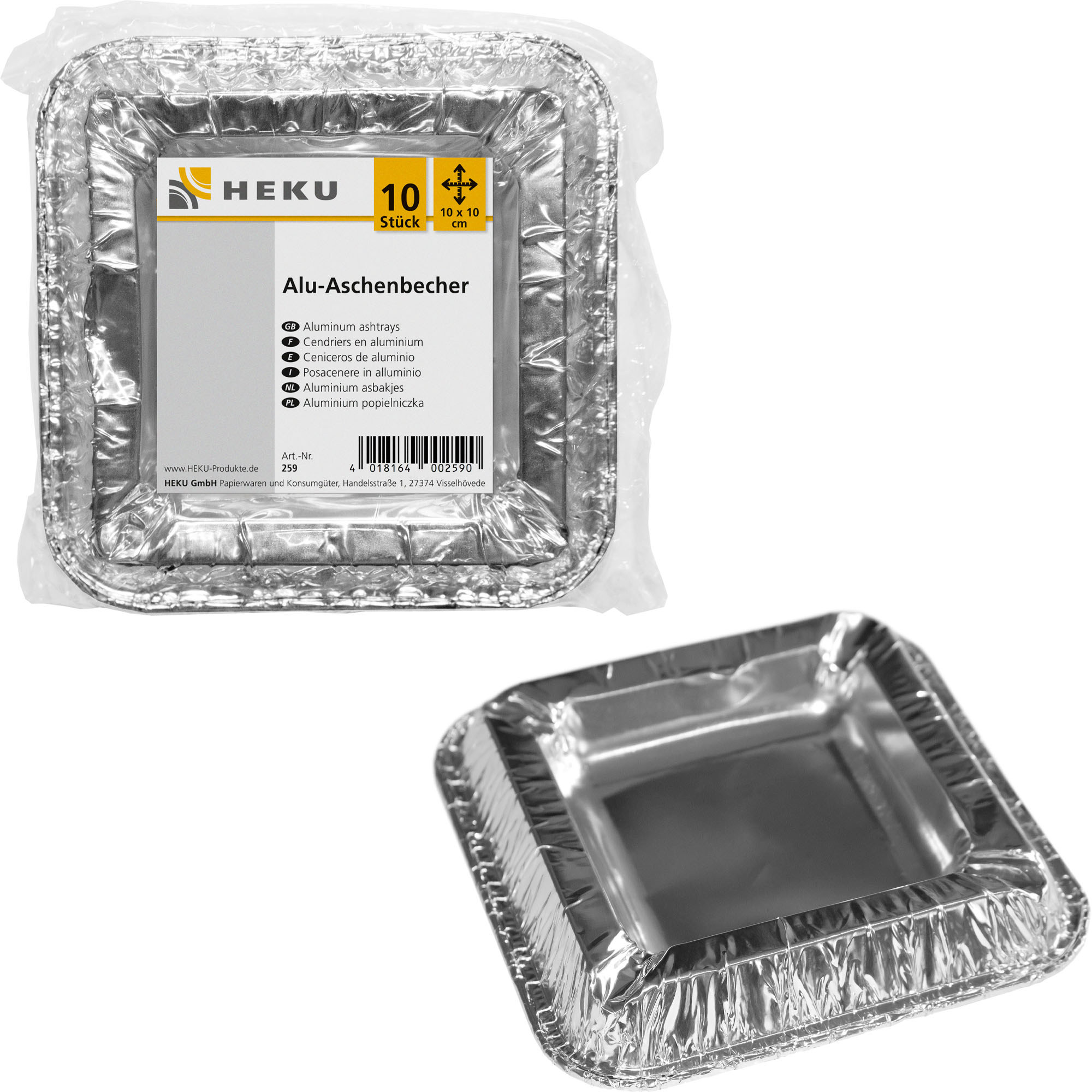 HEKU Alu-Aschenbecher 10 Stück, 10x10cm
