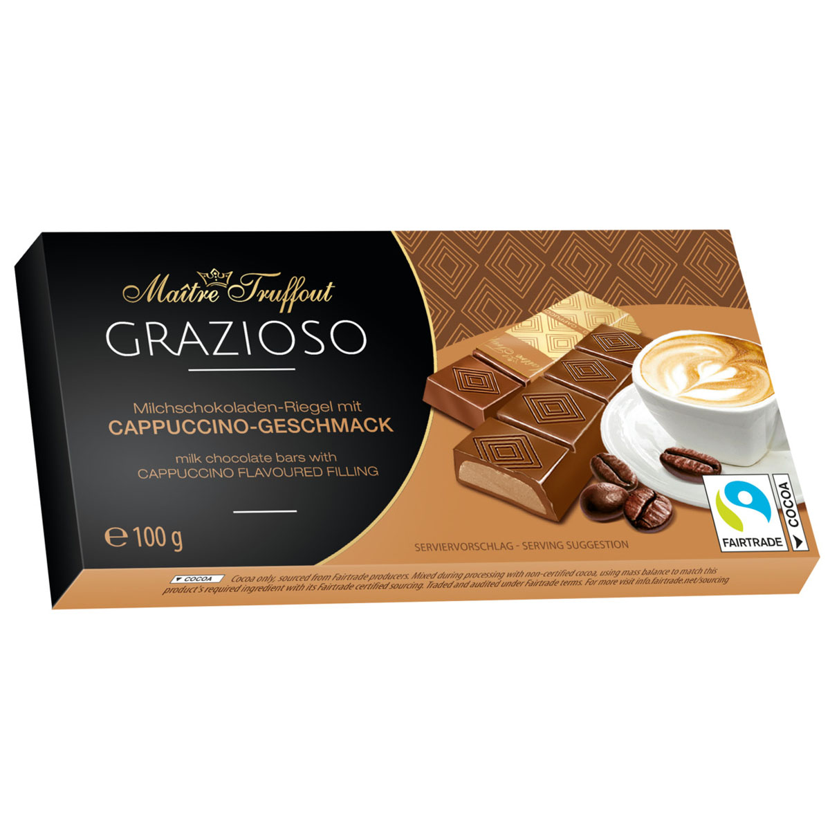 MÂITRE TRUFFOUT Grazioso Milchschokoladenriegel mit Cappuccino Geschmack 100g