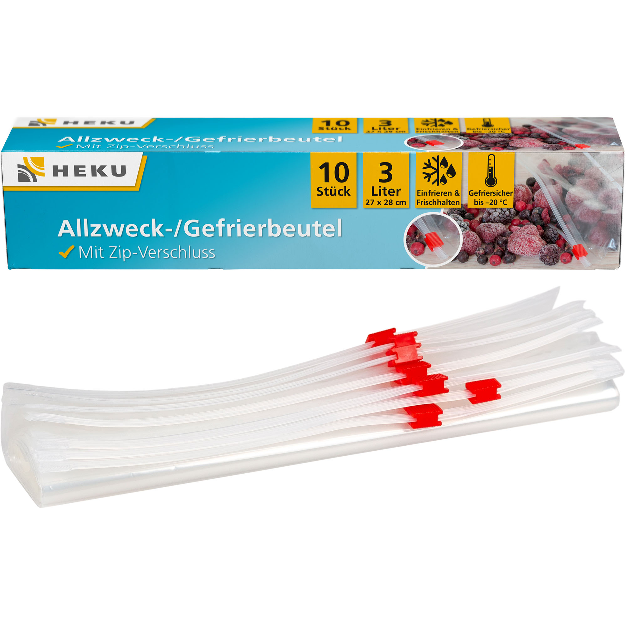 HEKU Allzweck-/Gefrierbeutel 3l mit Zip-Verschluss, 10 Stück, 27x28cm