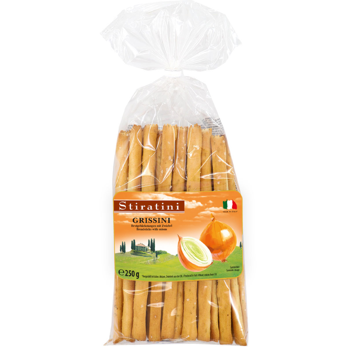 STIRATINI Grissini Brotgebäckstangen Zwiebel 250g