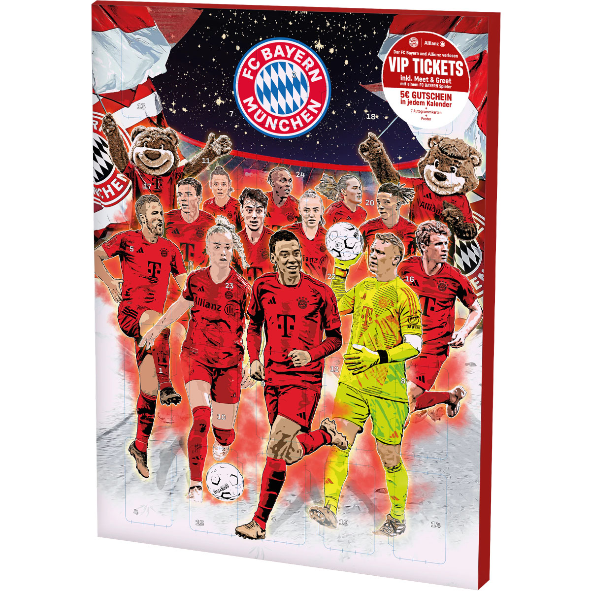 FC BAYERN Fußball Milchschokolade 2024 Adventskalender inkl. Autogrammkarten, Poster & Gutschein 180g