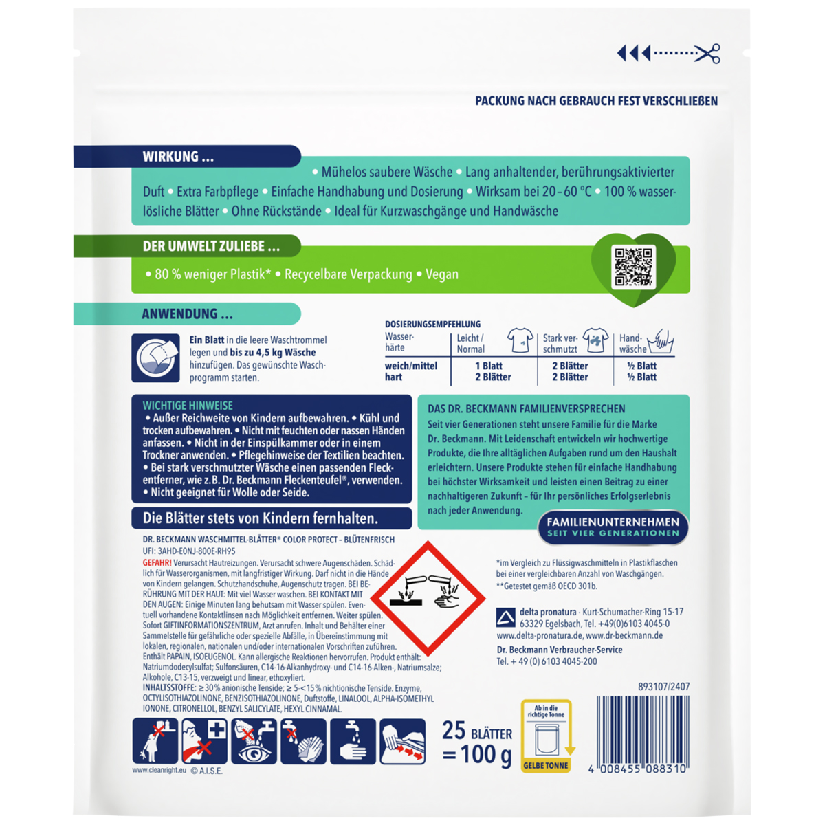 DR. BECKMANN Waschmittel-Blätter Color Protect 100g