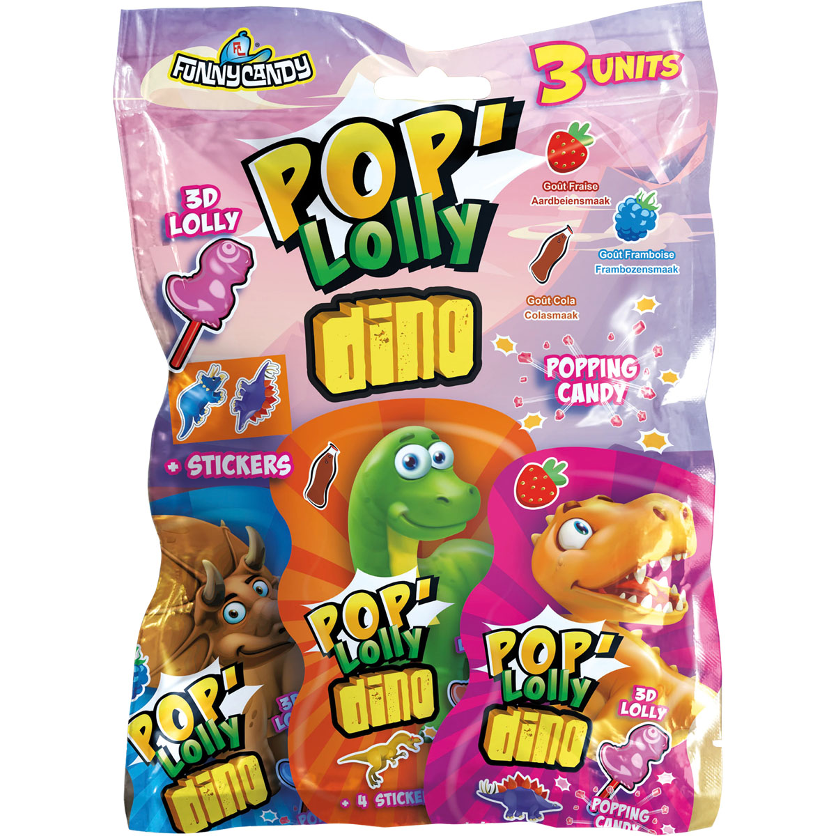 FUNNY CANDY Pop Lolly Dino 3x16g, inkl. Sticker