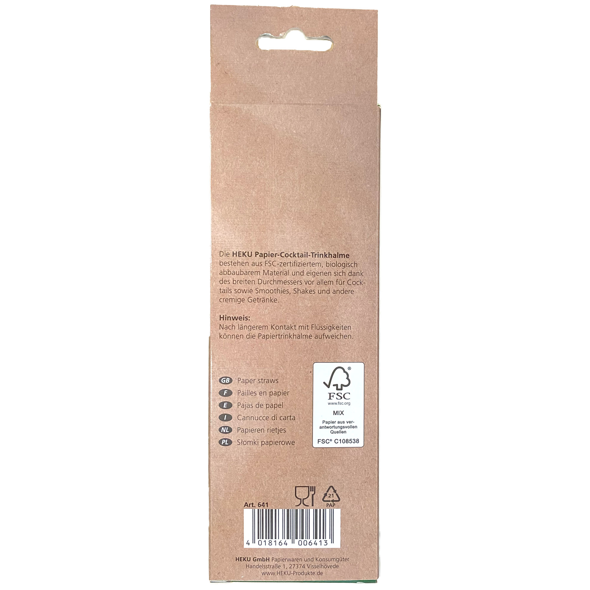 HEKU Papier-Cocktail-Trinkhalme 40 Stück, 20cm x  0,8cm Ø
