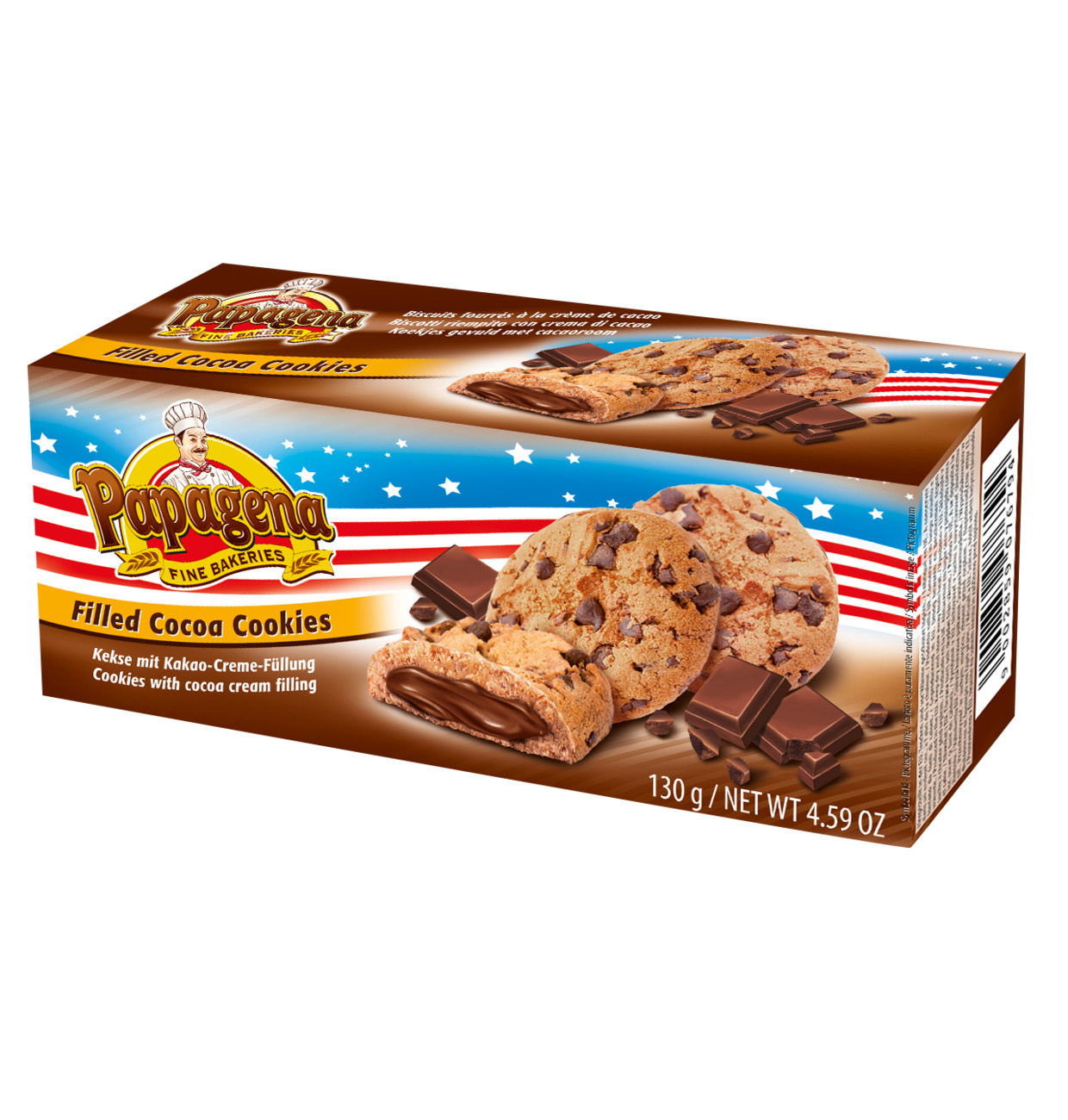 PAPAGENA Filled Cocoa Cookies Kekse mit Kakao-Creme-Füllung 130g