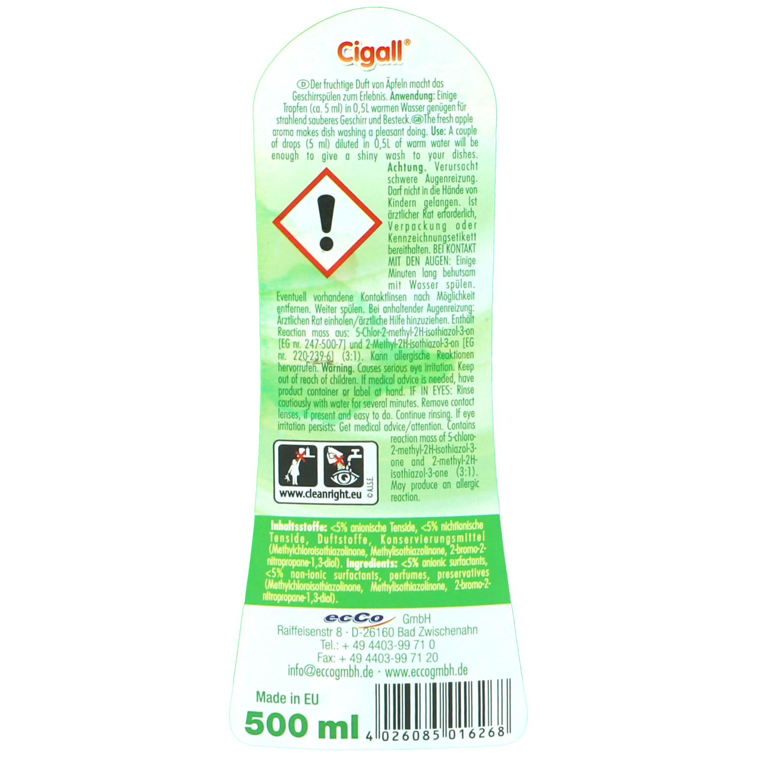 CIGALL Geschirr-Spülmittel Ultra Apfel 500ml