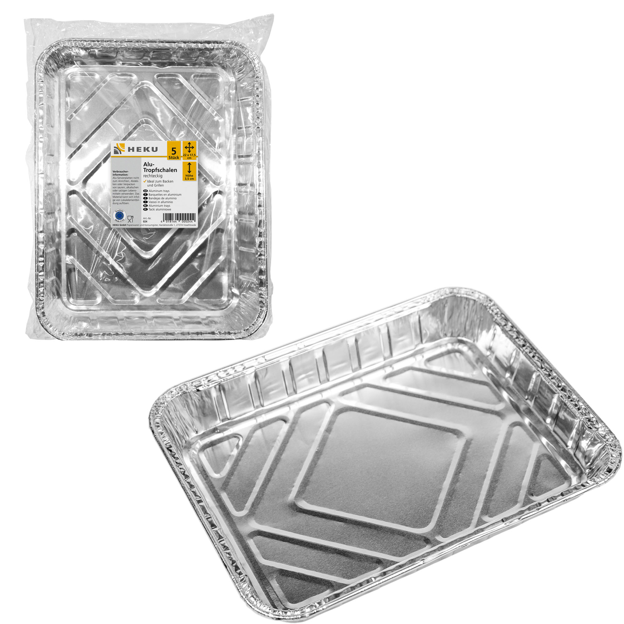 HEKU Alu-Tropschalen rechteckig 5 Stück, 22x17,5cm