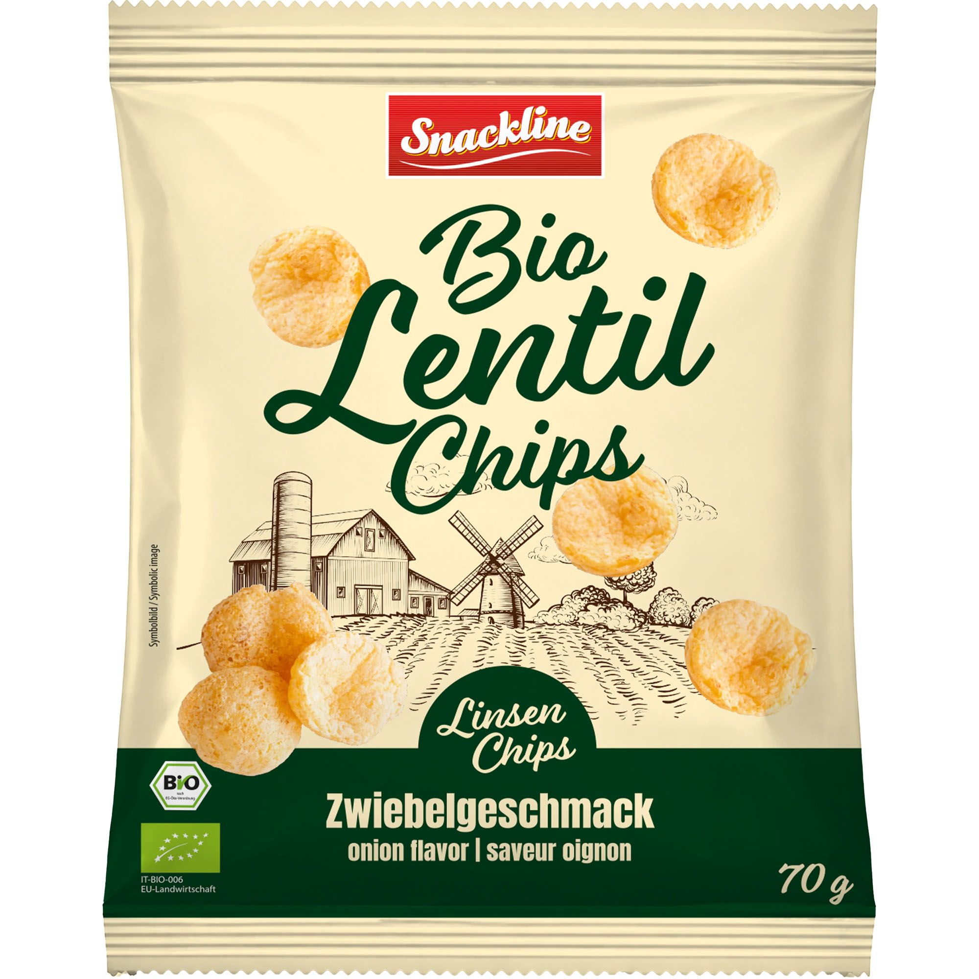 SNACKLINE Bio Linsen Chips Zwiebelgeschmack 70g