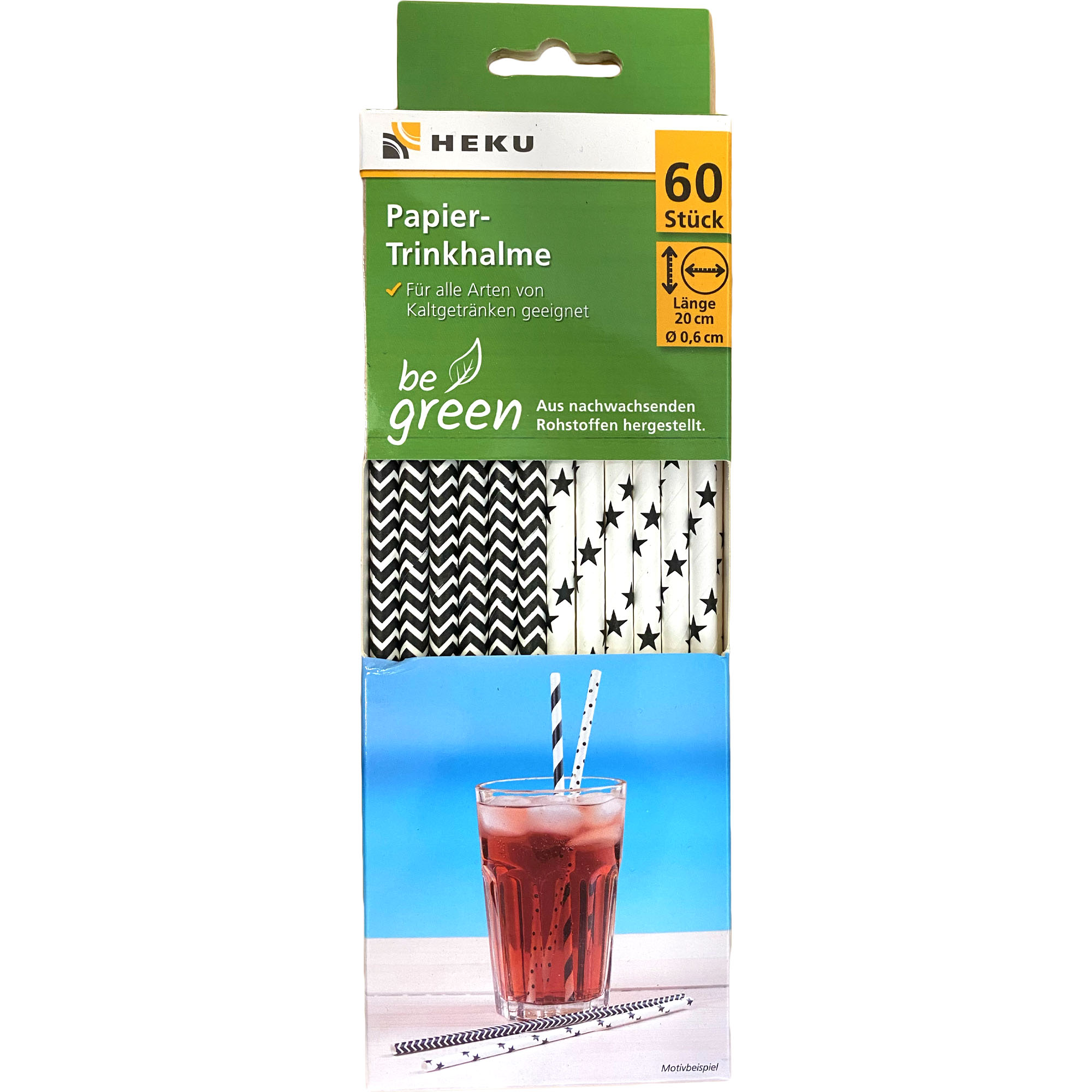 HEKU Papier-Trinkhalme 60 Stück, 20cm x  0,6cm Ø