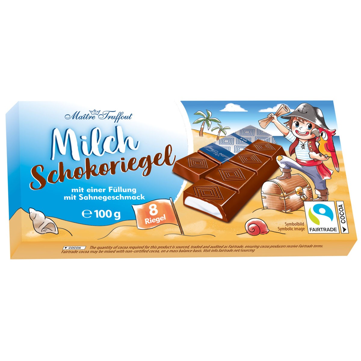 MÂITRE TRUFFOUT Milch Schokoriegel mit einer Füllung mit Sahnegeschmack 100g