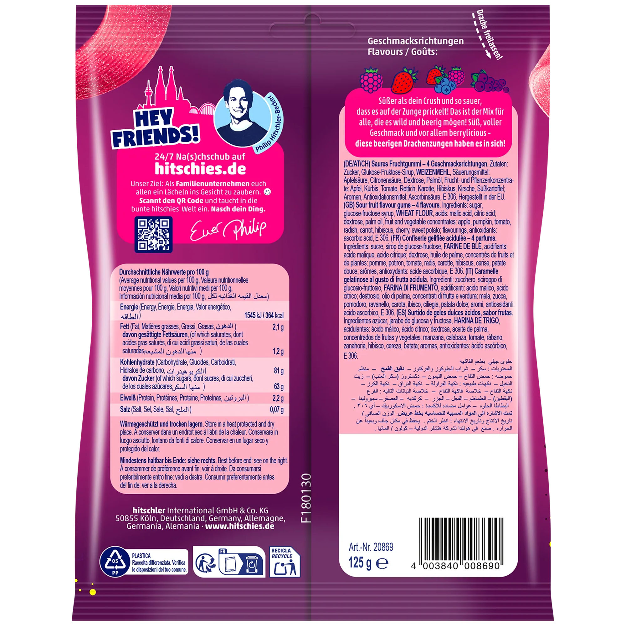 HITSCHIES Saure Drachenzungen Berry Mix 125g
