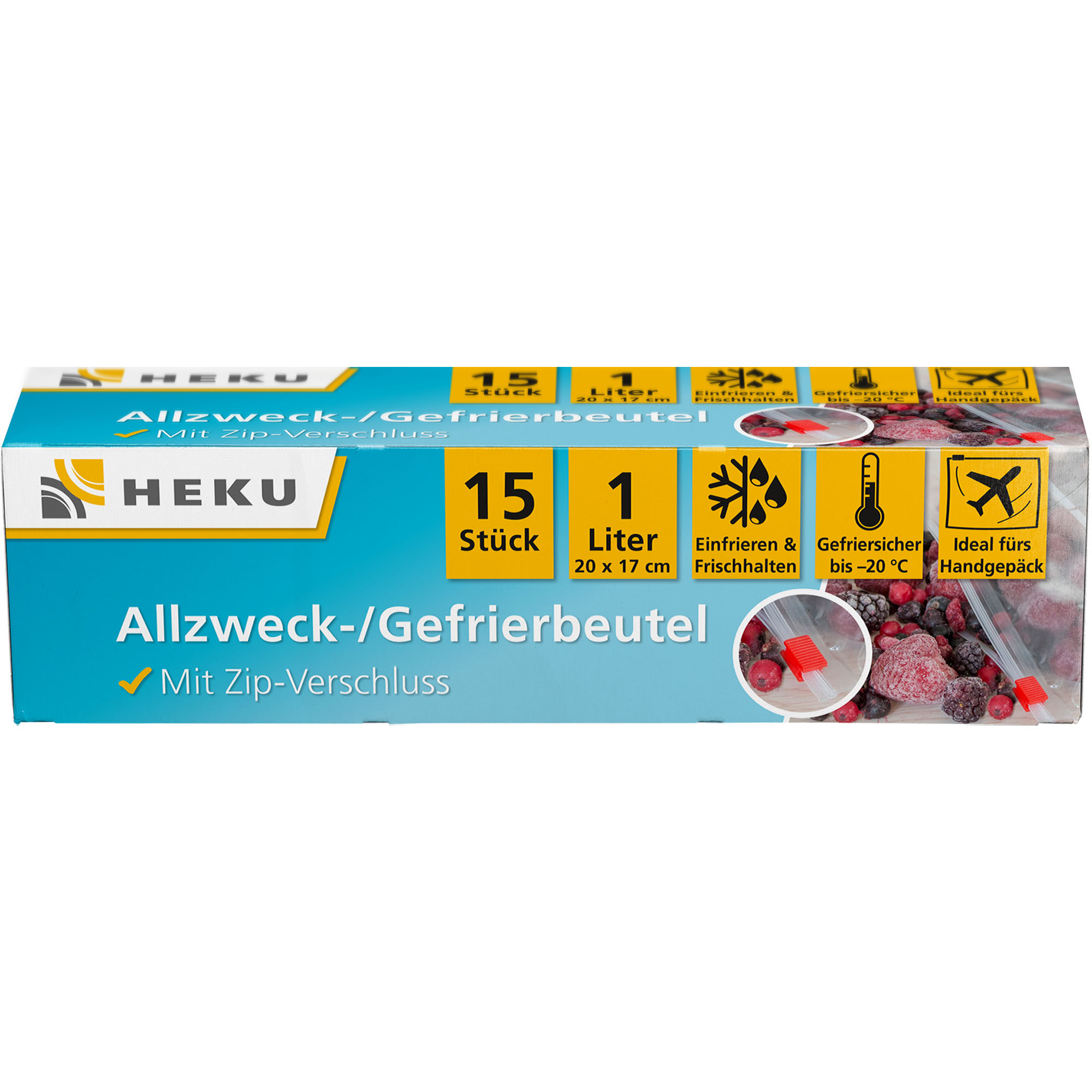 HEKU Allzweck-/Gefrierbeutel 1l mit Zip-Verschluss, 15 Stück, 17x20cm