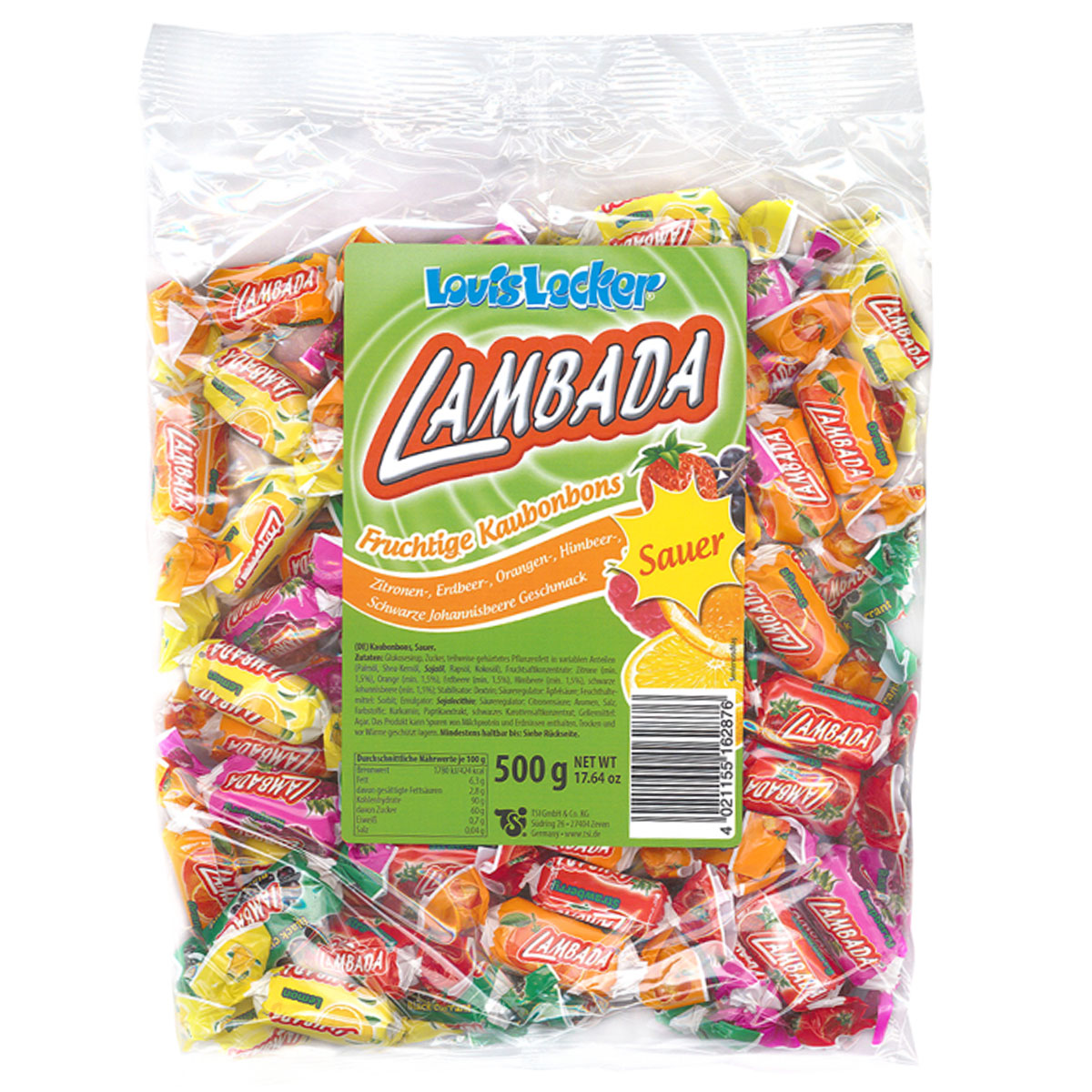 LOUIS LECKER Lambada Fruchtige Kaubonbons Sauer 500g