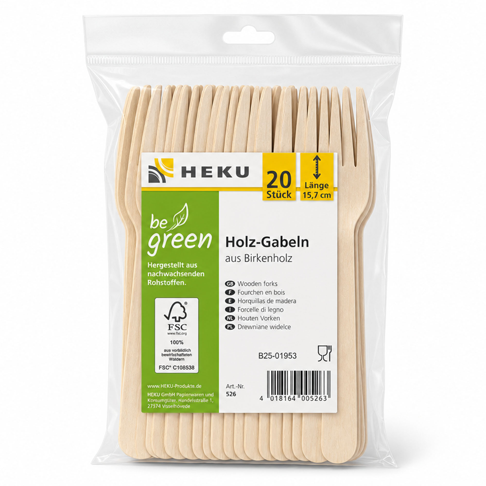 HEKU Holzgabeln aus Birkenholz 15,7cm, 20 Stück