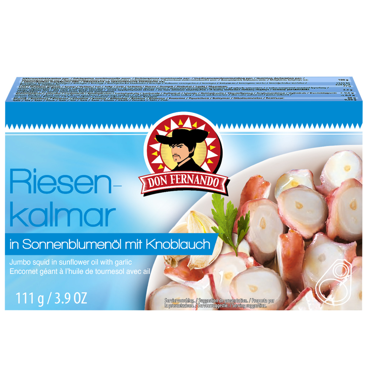 DON FERNANDO - Riesenkalmar in Sonnenblumenöl mit Knoblauch 111g/72g