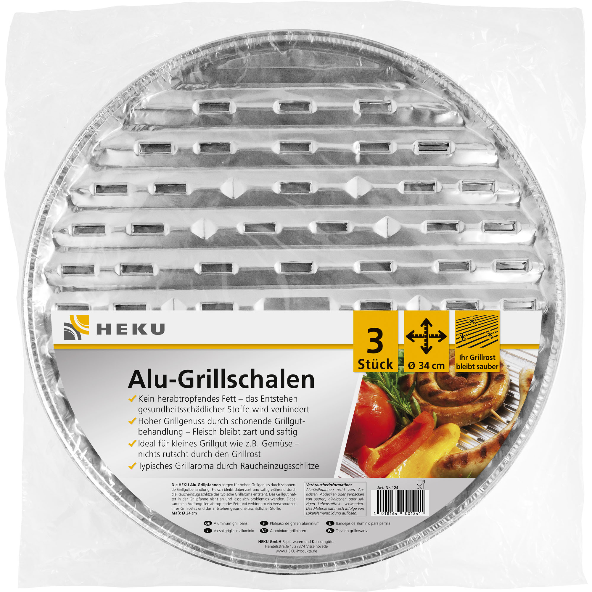 HEKU Alu-Grillschalen rund 3 Stück, Ø 34cm