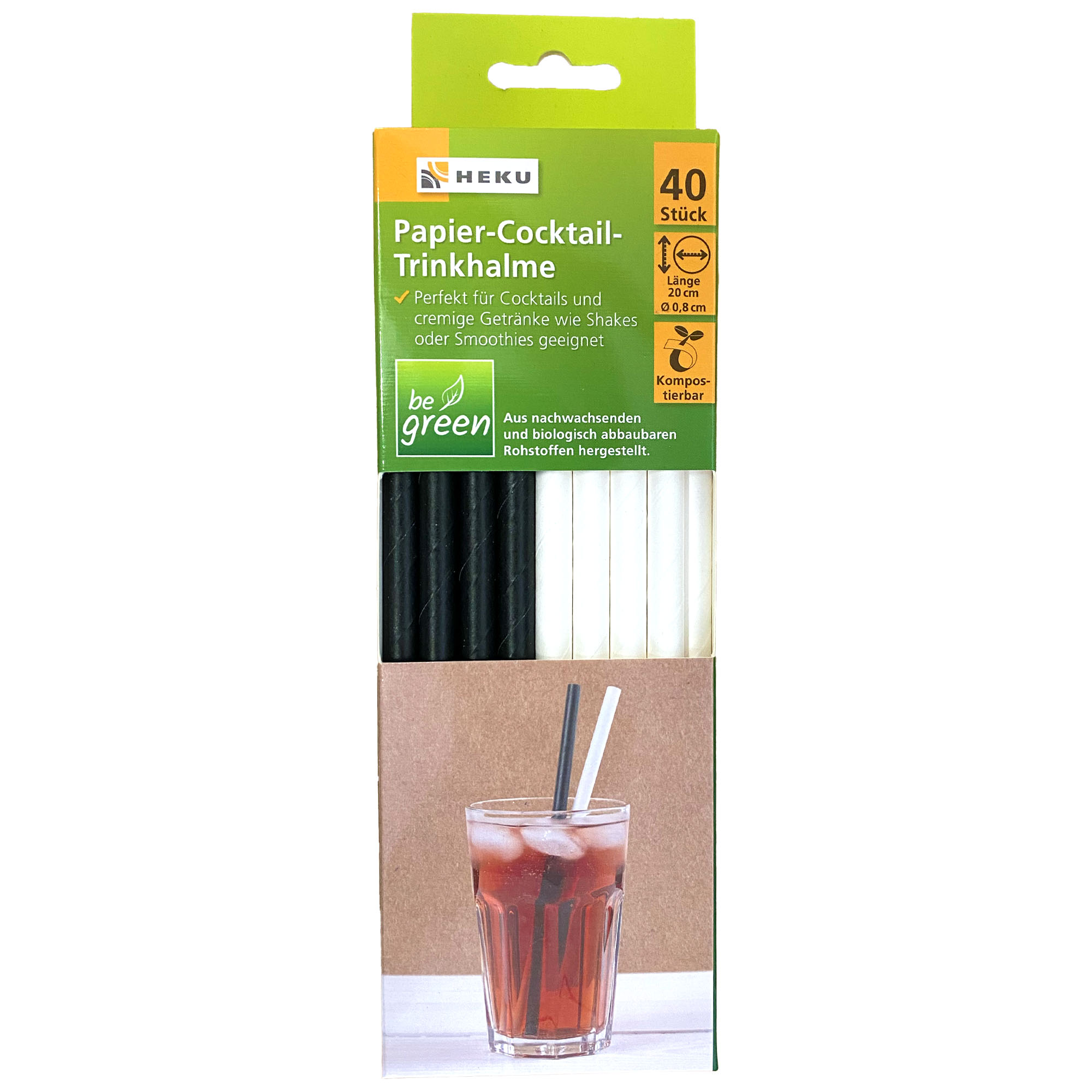 HEKU Papier-Cocktail-Trinkhalme 40 Stück, 20cm x  0,8cm Ø