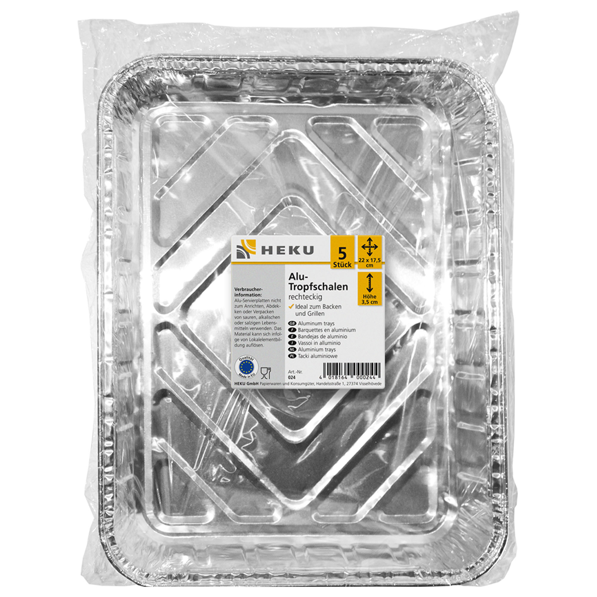 HEKU Alu-Tropschalen rechteckig 5 Stück, 22x17,5cm