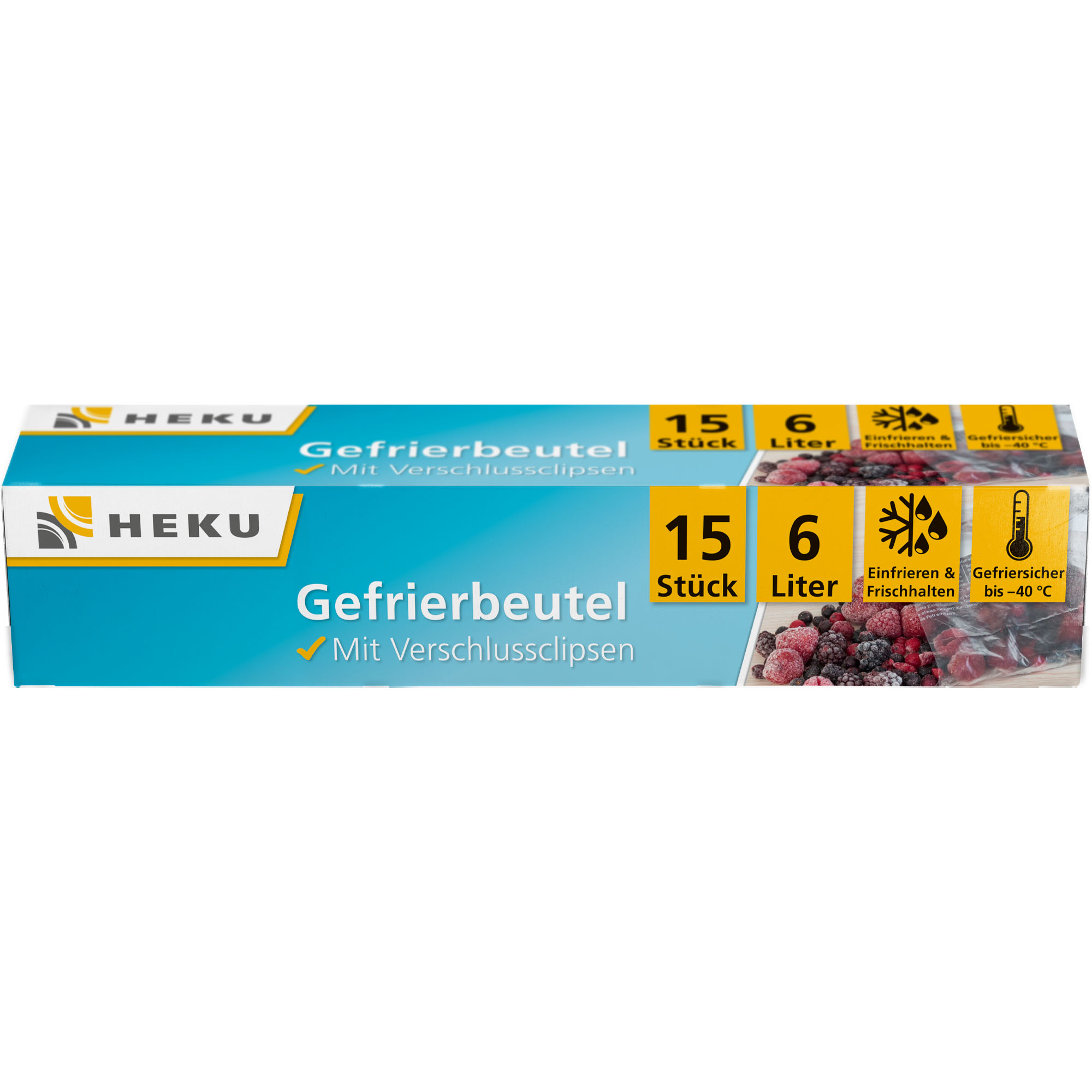 HEKU Gefrierbeutel 6l mit Verschlussclipsen, 15 Stück, 30x46cm