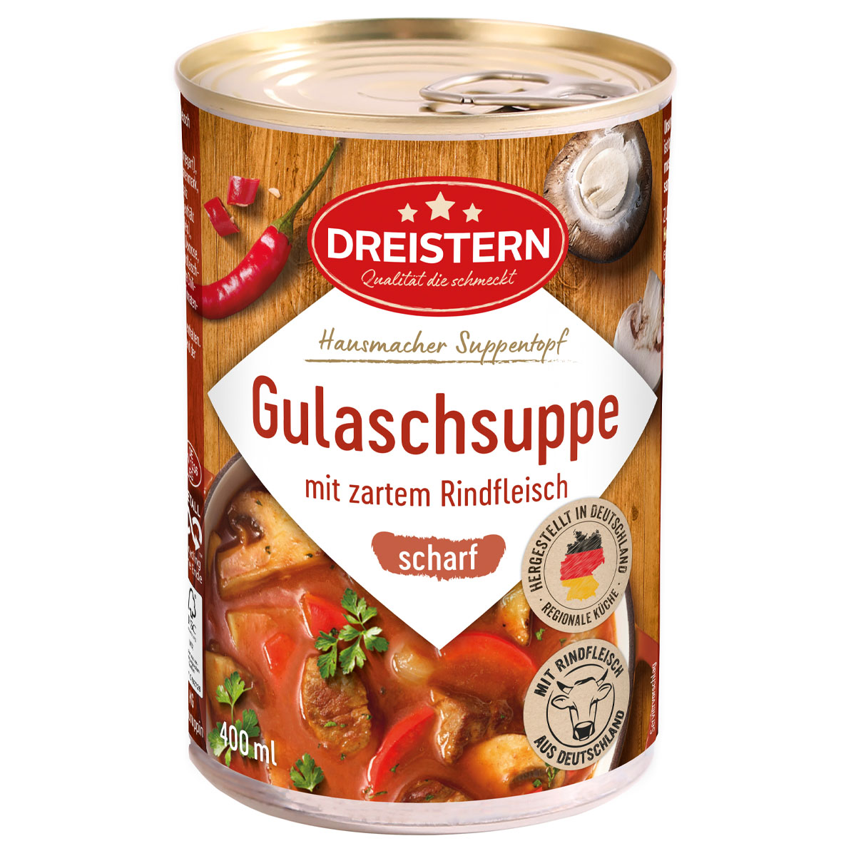 DREISTERN Gulaschsuppe mit zartem Rindfleisch scharf 400g