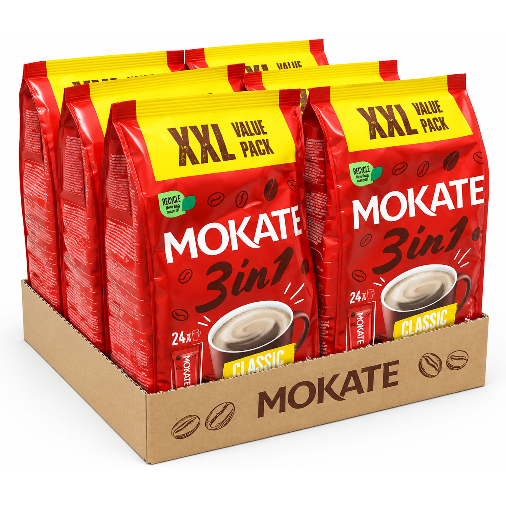 MOKATE Kaffeepulver Classic XXL 3in1, 6er-Pack (6 x 408g)