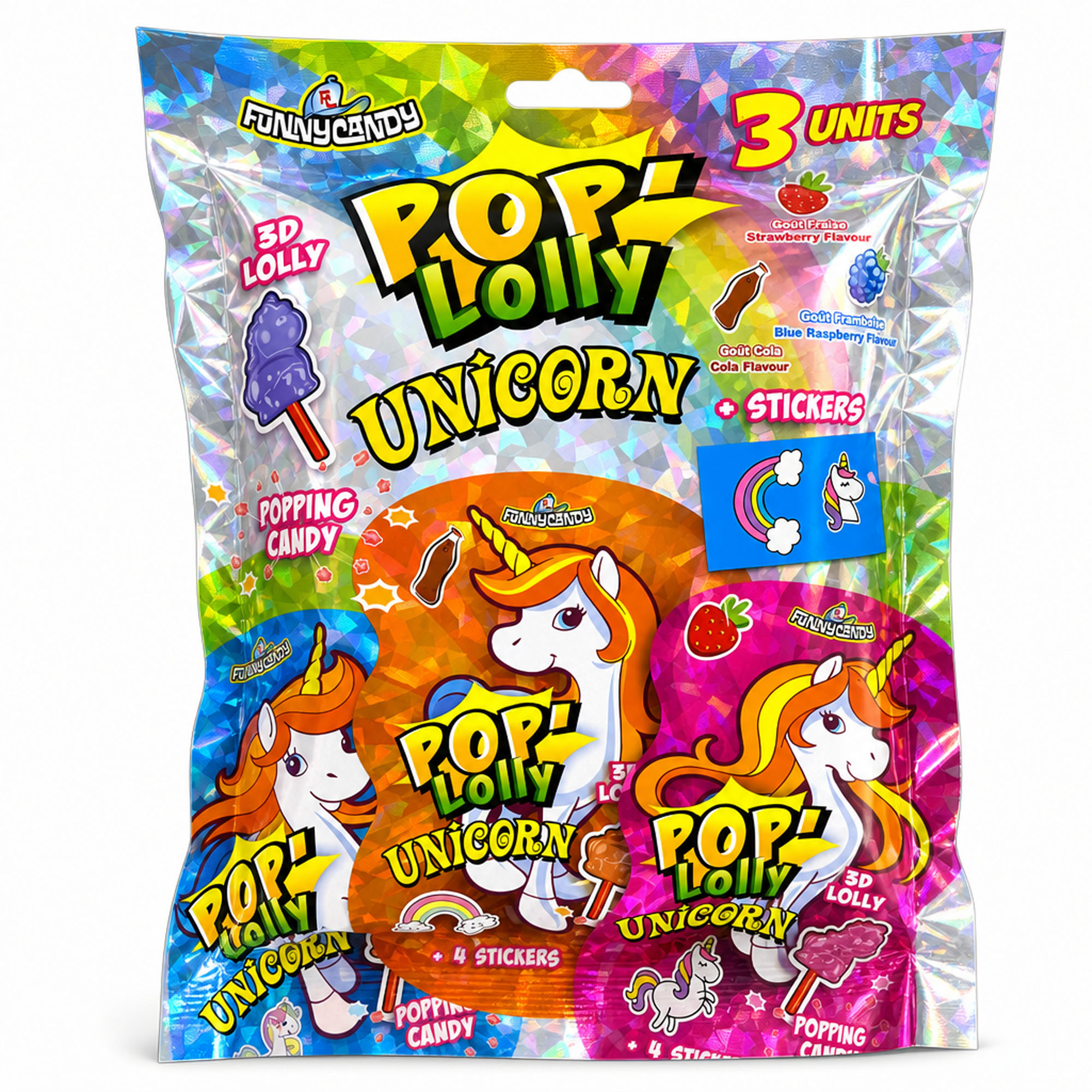 FUNNY CANDY Pop Lolly Unicorn 3x16g, inkl. Sticker