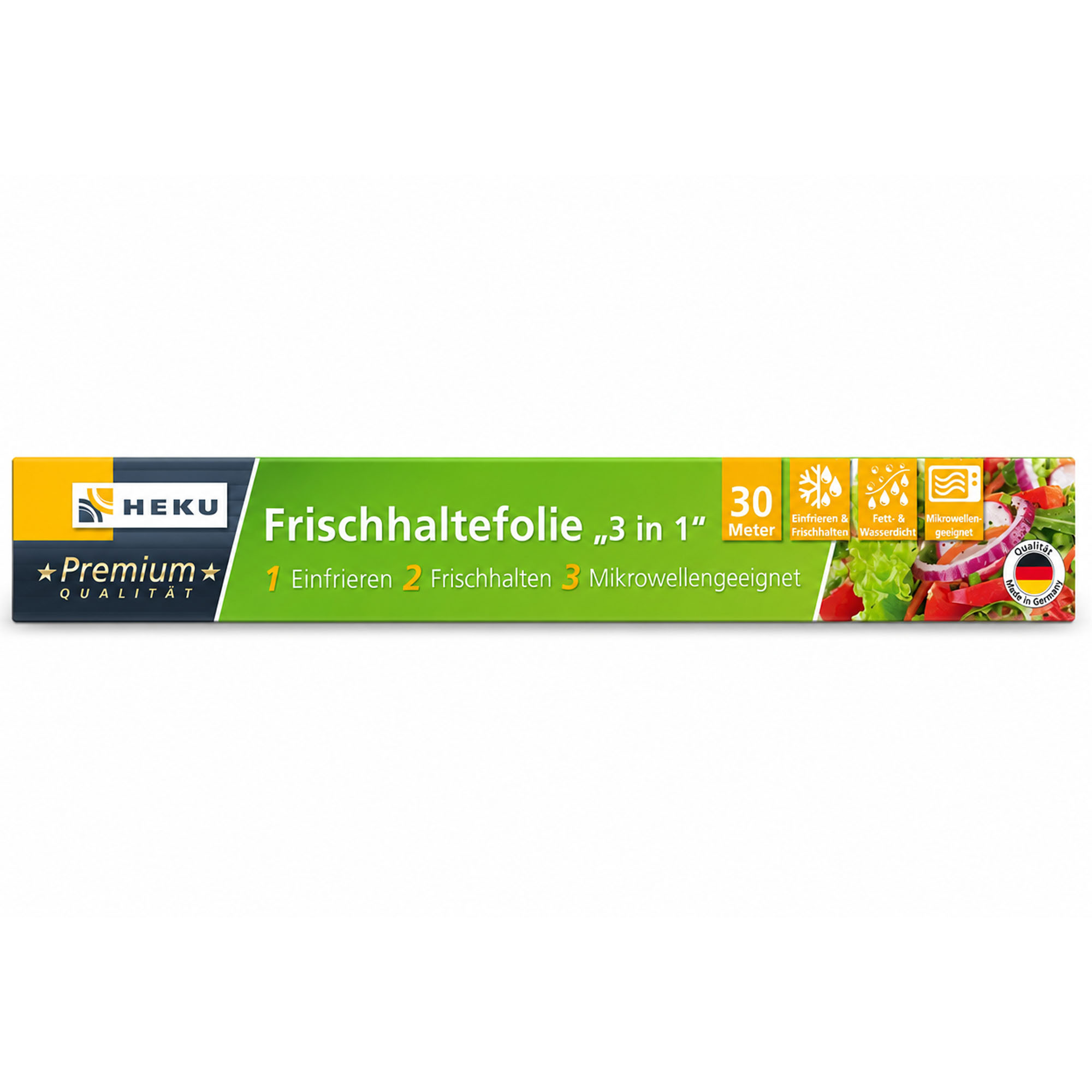 HEKU Frischhaltefolie 3in1, einfrieren, frischhalten, mikrowellengeeignet, 30m x 29cm