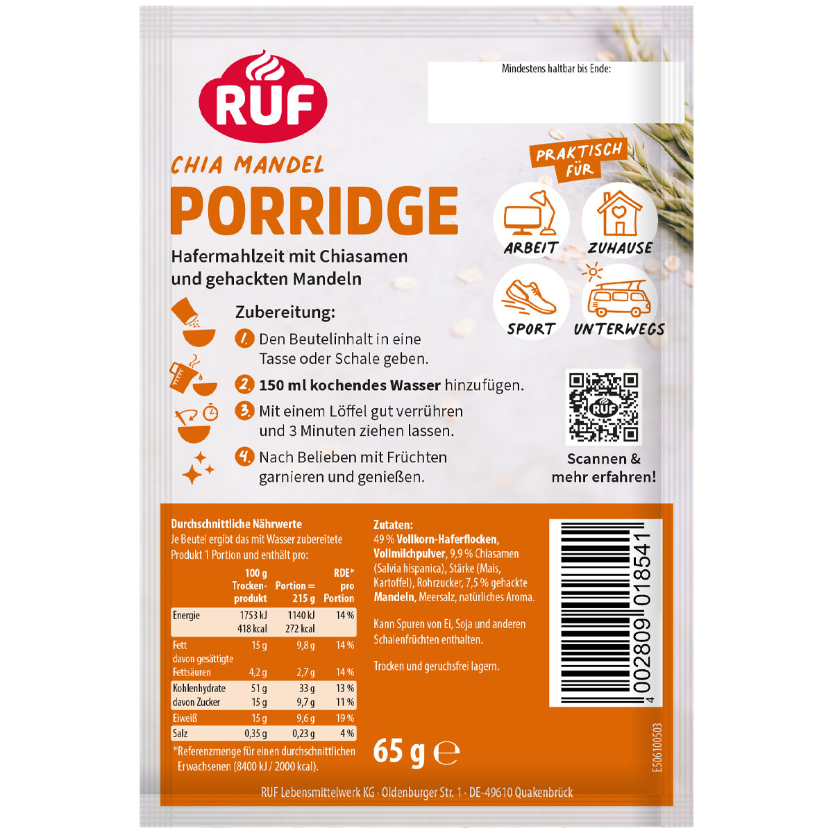 RUF Porridge Chia Mandel 65g