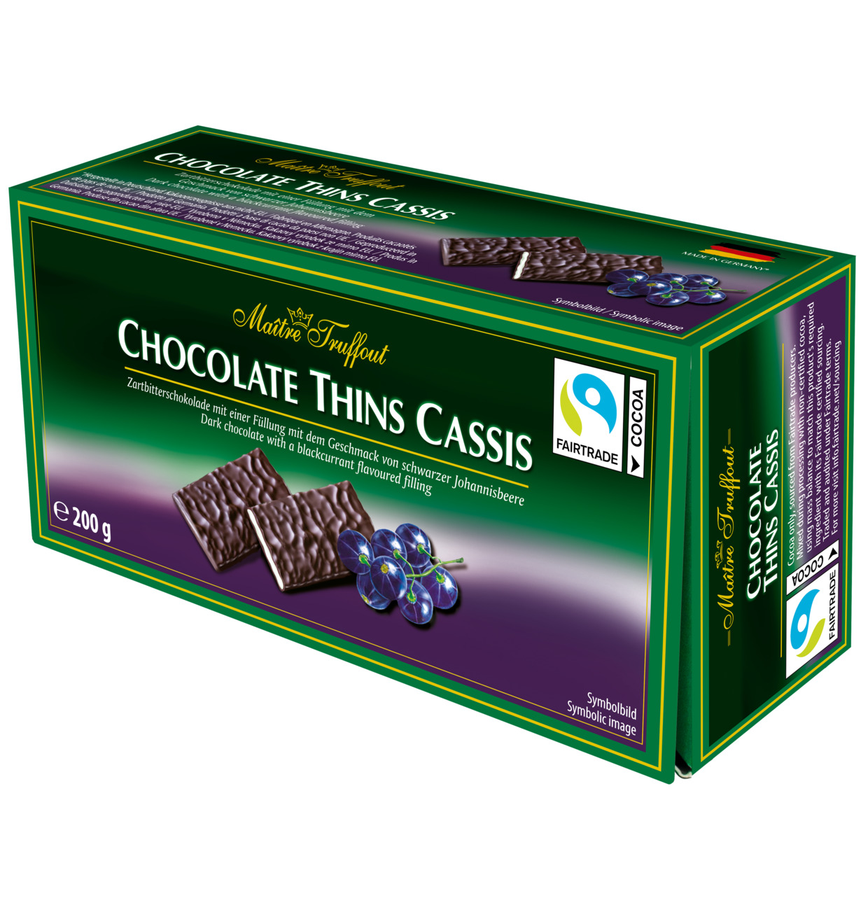 MÂITRE TRUFFOUT Chocolate Thins Cassis 200g