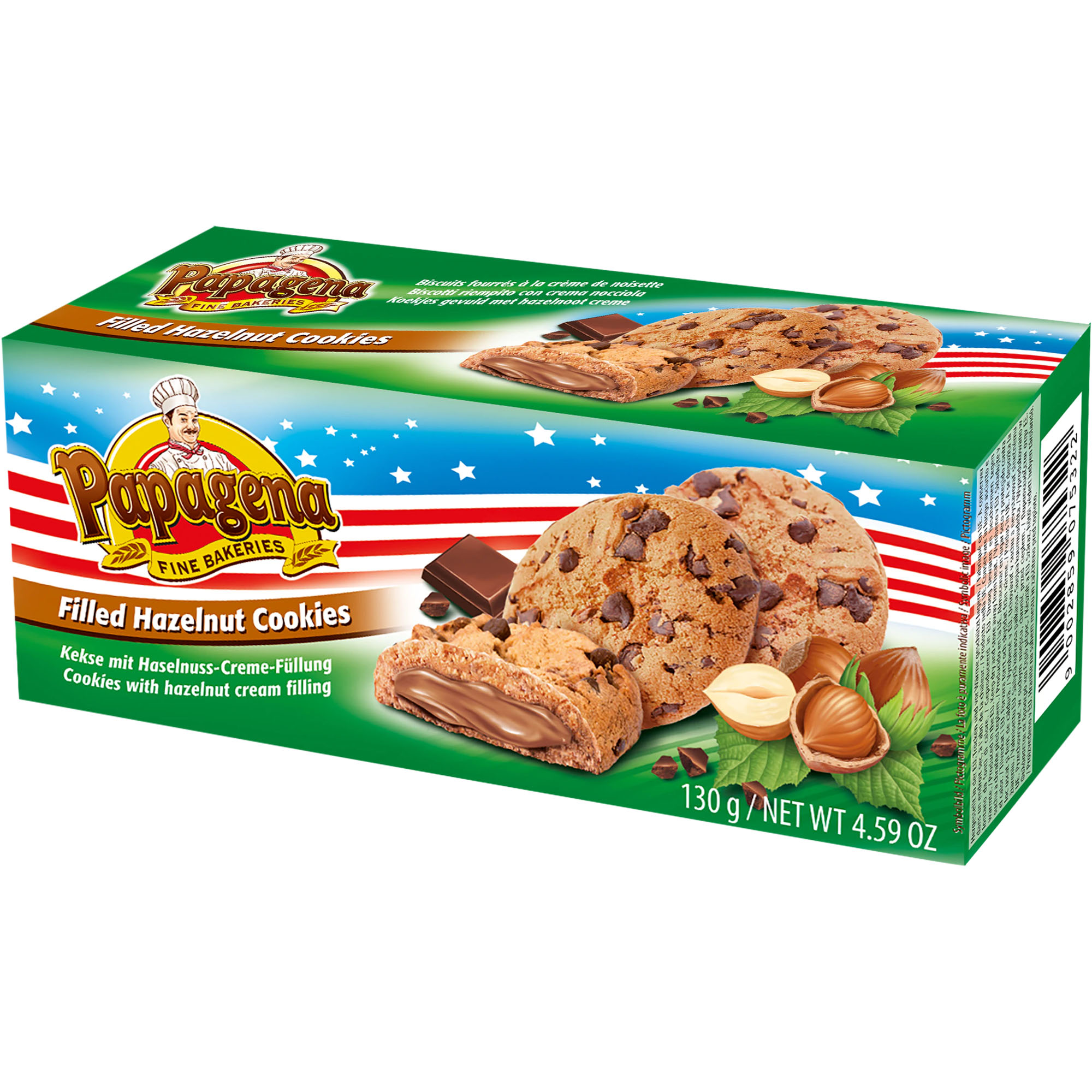 PAPAGENA Filled Hazelnut Cookies Kekse mit Haselnuss-Creme-Füllung 130g
