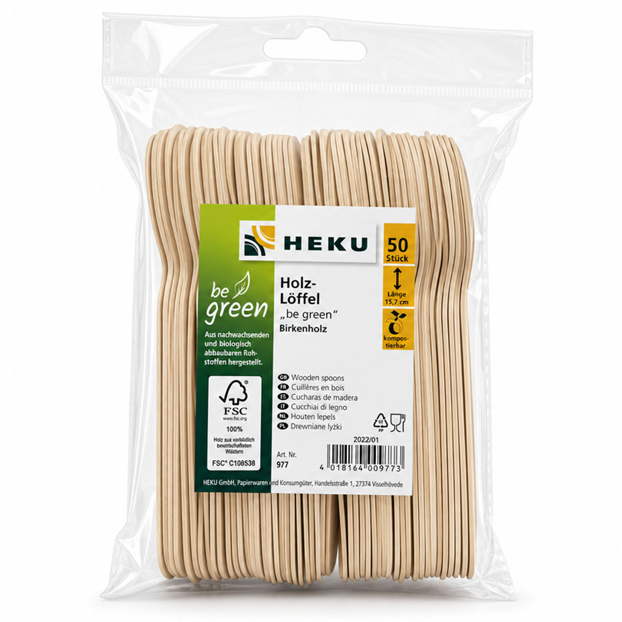 HEKU Holzlöffel aus Birkenholz 15,7cm, 50 Stück