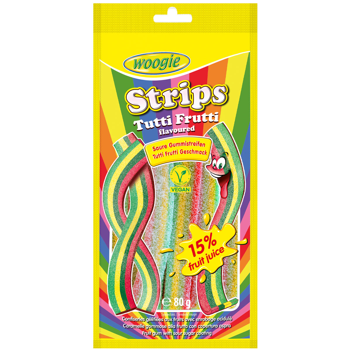WOOGIE Strips Tutti Frutti flavoured 80g