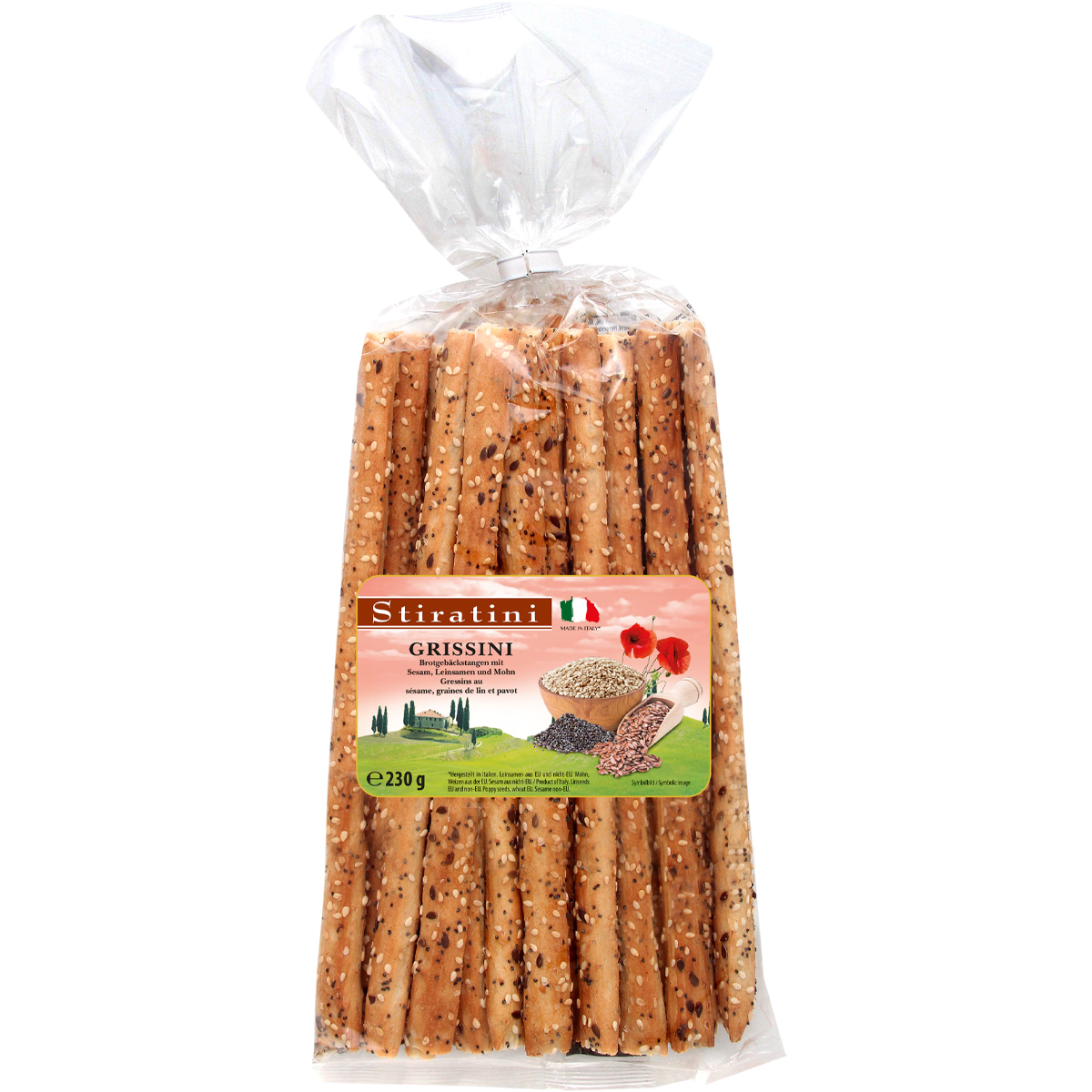 STIRATINI Grissini Brotgebäckstangen Leinsamen, Sesam und Mohn 230g
