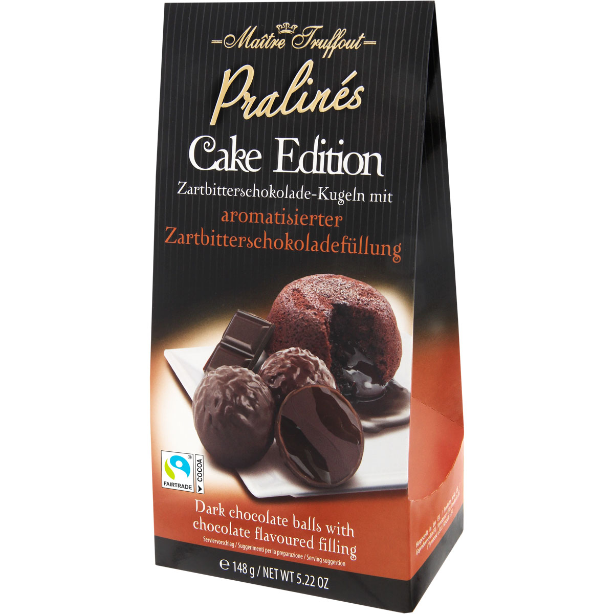 MÂITRE TRUFFOUT Pralinés Cake Edition Zartbitterschokolade-Kugeln mit aromatisierter Zartbitterschokoladefüllung 148g