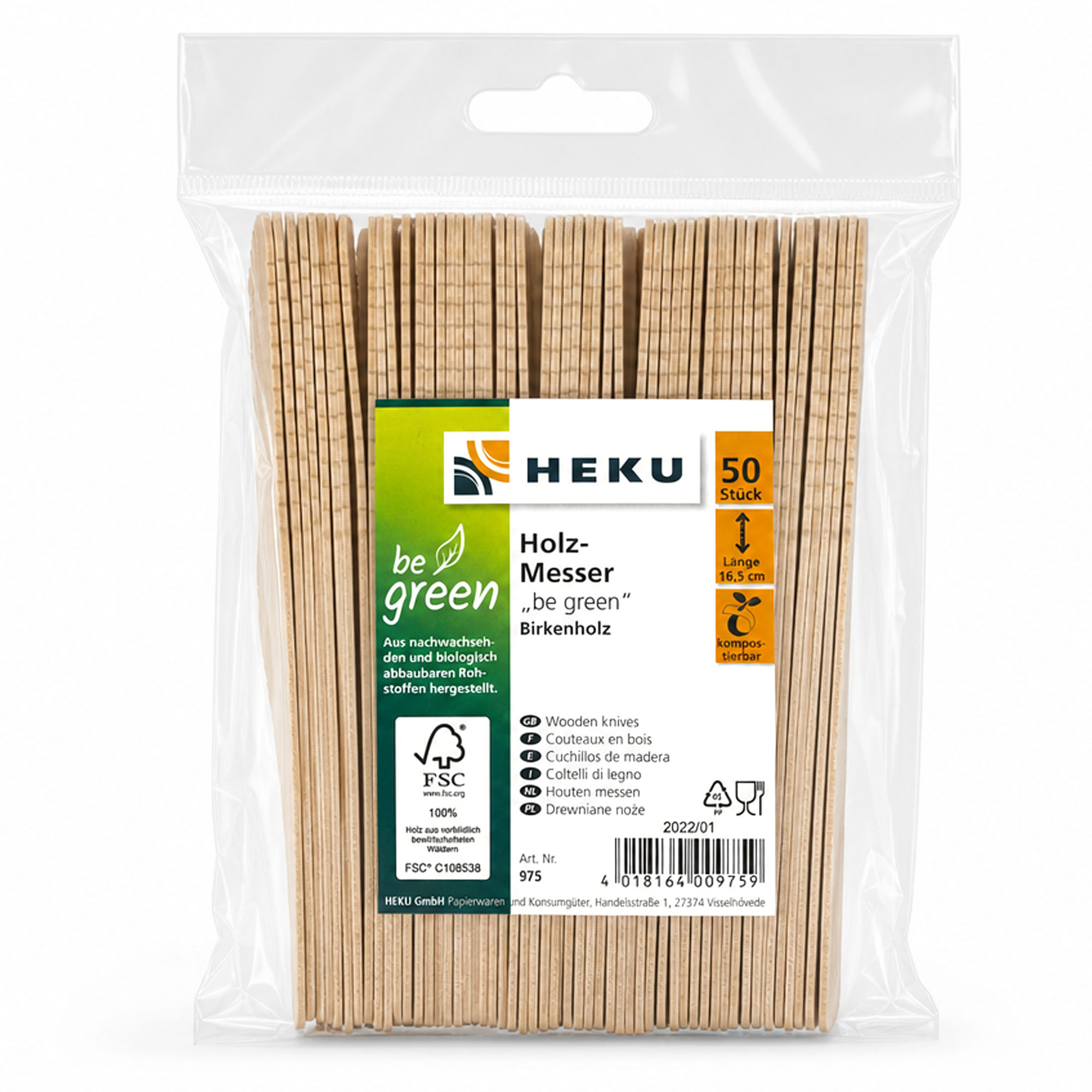 HEKU Holzmesser aus Birkenholz 16,5cm, 50 Stück