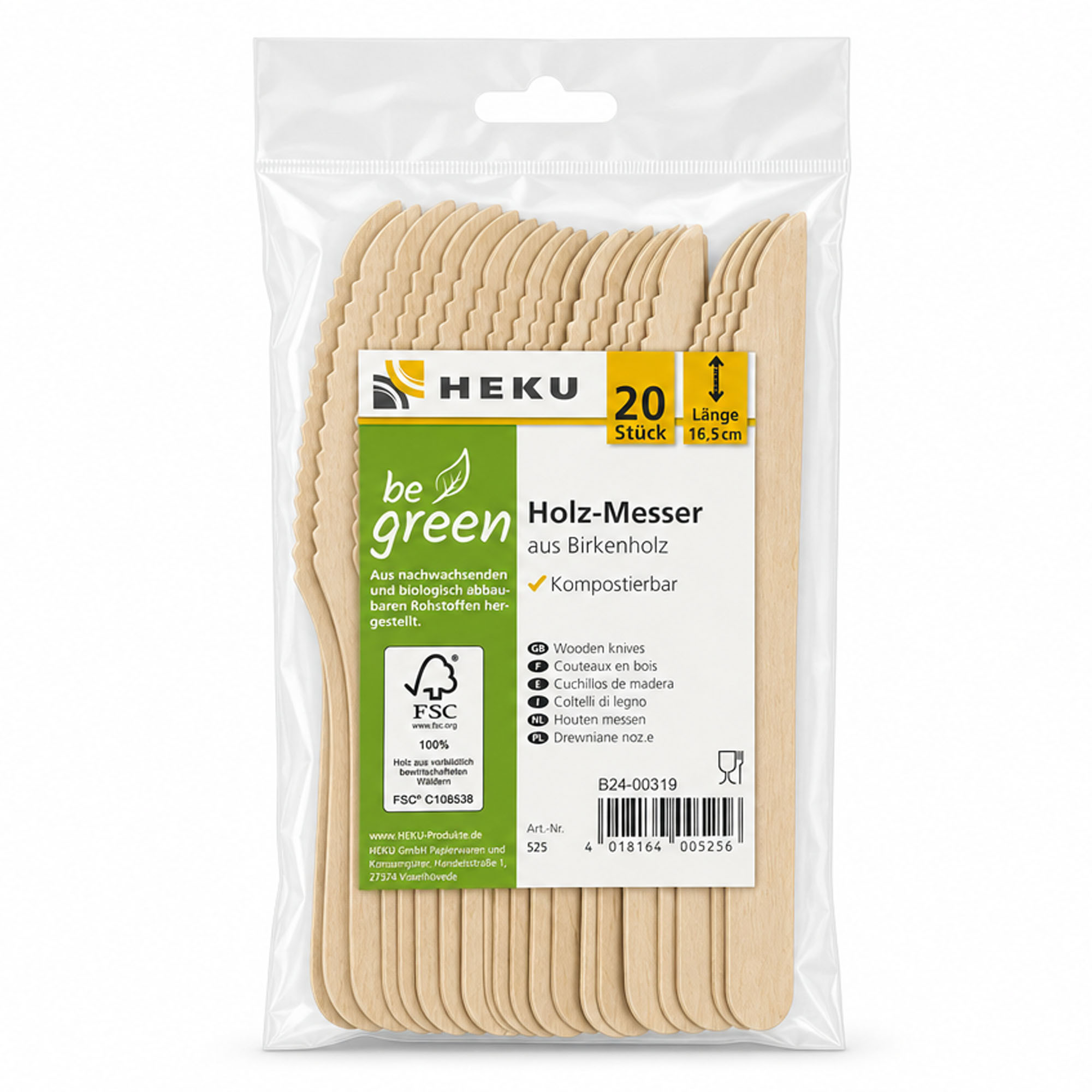 HEKU Holzmesser aus Birkenholz 16,5cm, 20 Stück