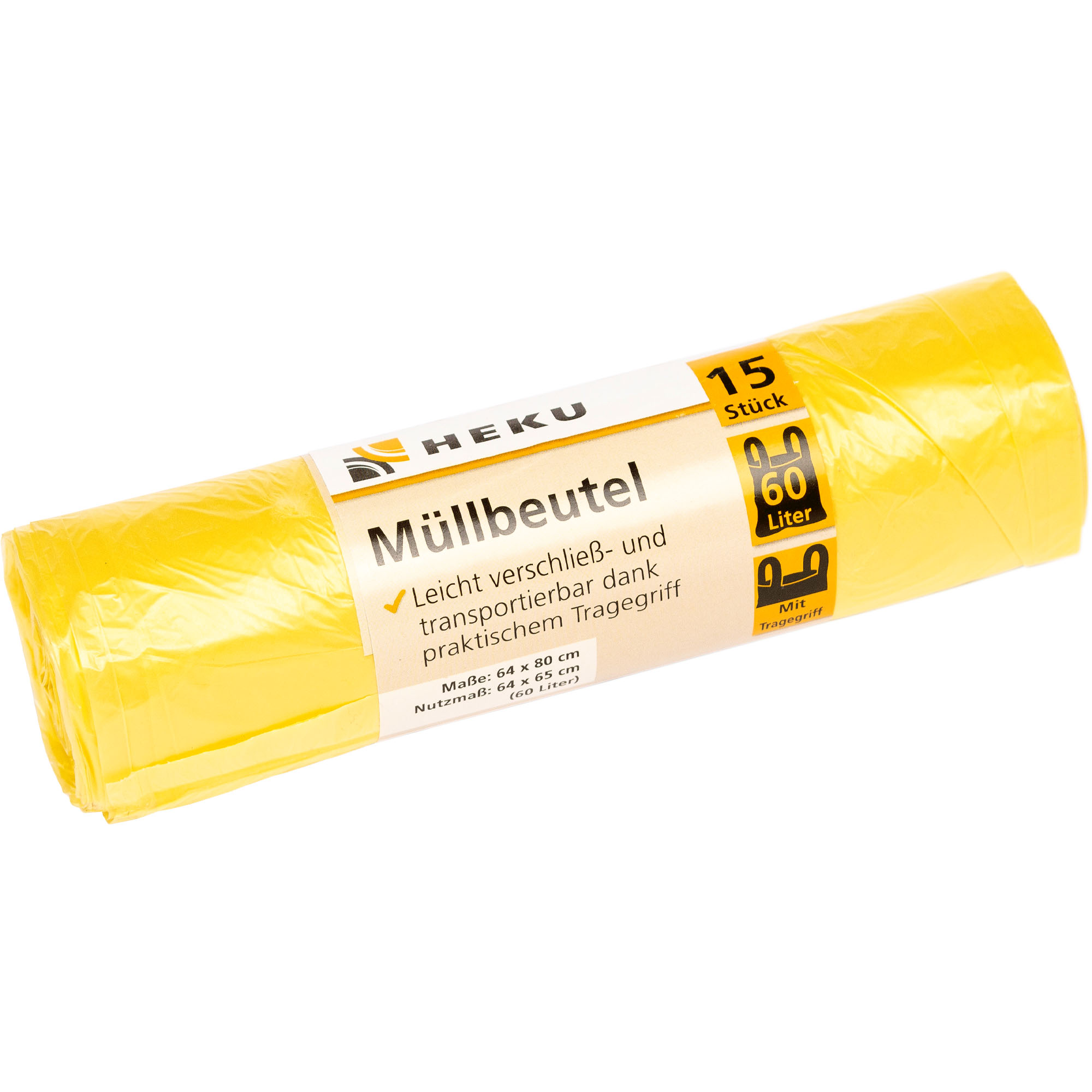HEKU Müllbeutel 60l mit Tragegriff, 15 Stück, 64x65cm