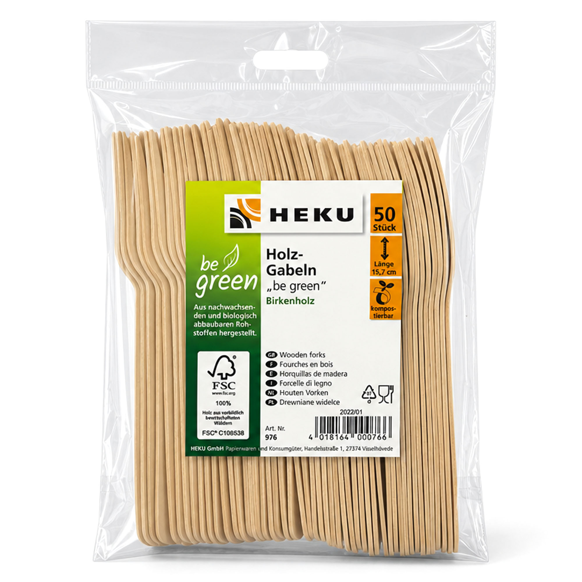 HEKU Holzgabeln aus Birkenholz 15,7cm, 50 Stück
