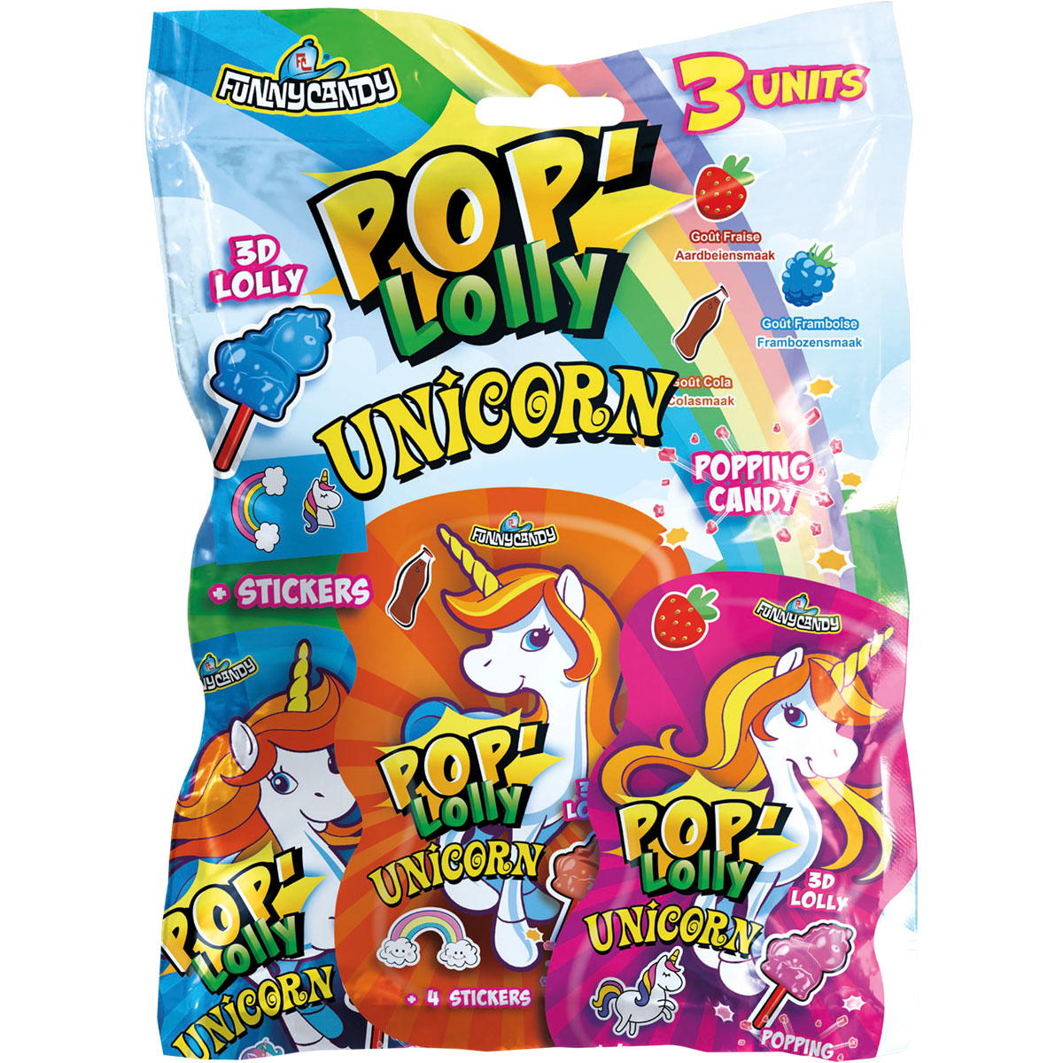 FUNNY CANDY Pop Lolly Unicorn 3x16g, inkl. Sticker