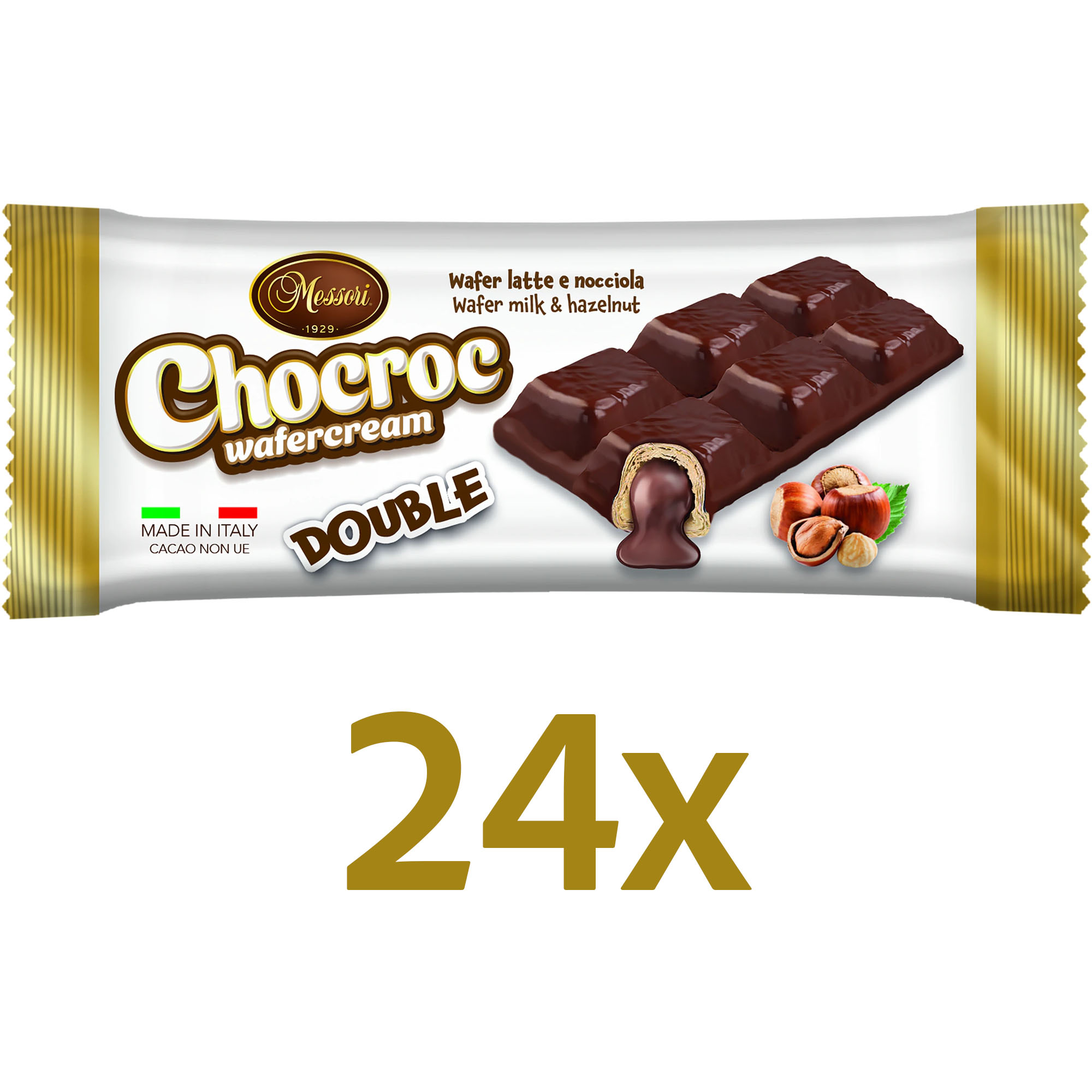 MESSORI Chocroc Wafercream Double, Waffelriegel mit Haselnussfüllung 24er-Pack (24x36g)