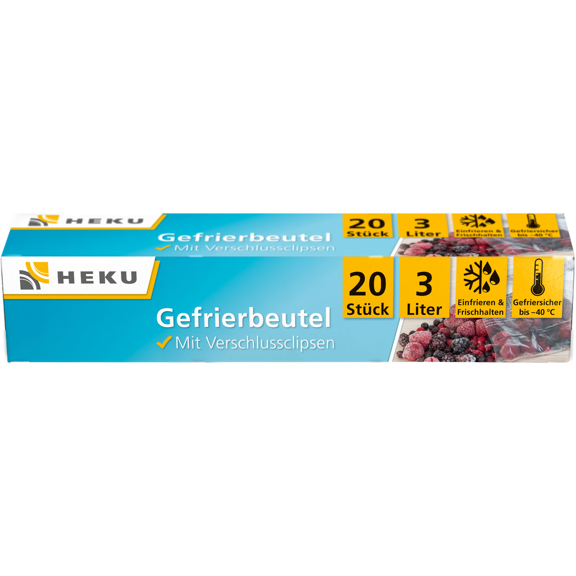 HEKU Gefrierbeutel 3l mit Verschlussclipsen, 20 Stück, 25x32cm