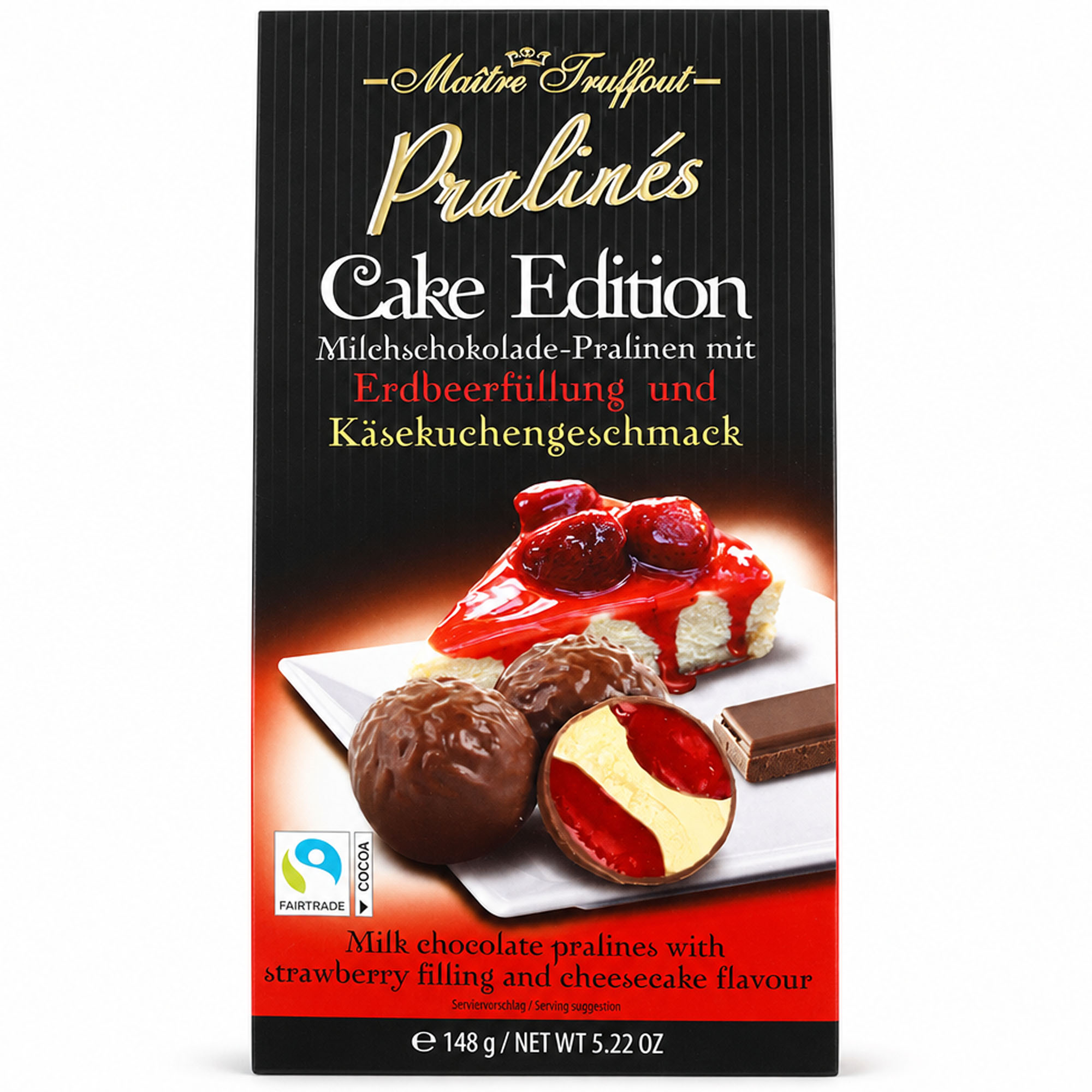 MÂITRE TRUFFOUT Pralinés Cake Edition Milchschokolade-Pralinen mit Erdbeerfüllung und Käsekuchengeschmack 148g