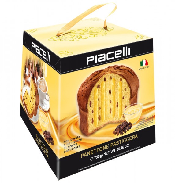 Piacelli - Hefekuchen Panettone mit Pudding Füllung und Rosinen