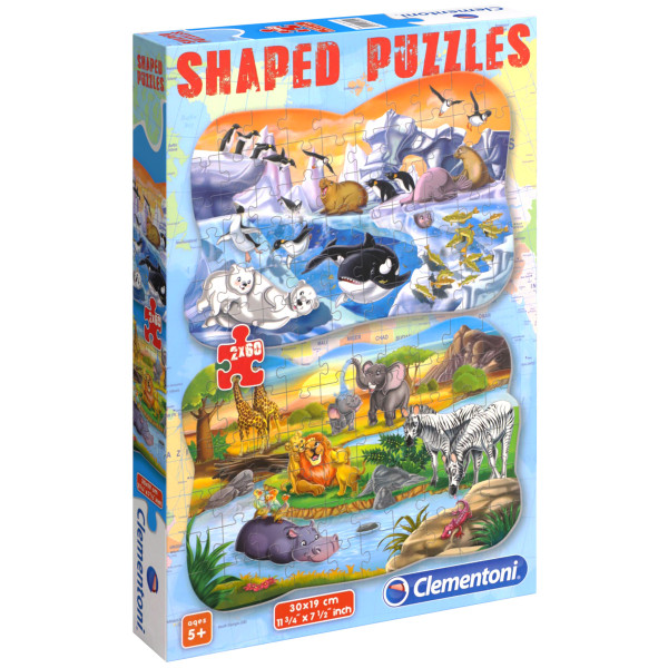 CLEMENTONI - Shaped Puzzles Animals 2x60 Teile