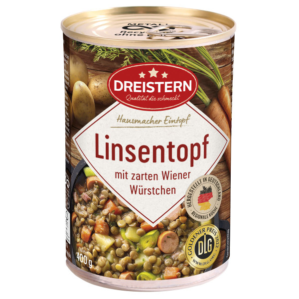 DREISTERN Linsentopf mit zarten Wiener Würstchen 400g