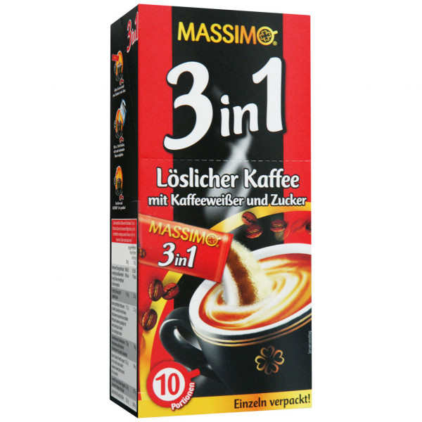 MASSIMO - 3in1 Löslicher Kaffee mit Kaffeeweißer und Zucker 180g