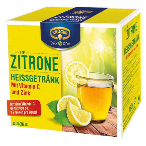 KRÜGER DAY BY DAY Typ Zitrone Heissgetränk mit Vitamin C und Zink 20x8g