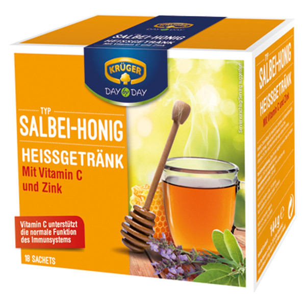KRÜGER DAY BY DAY Typ Salbei-Honig Heissgetränk mit Vitamin C und Zink 20x8g