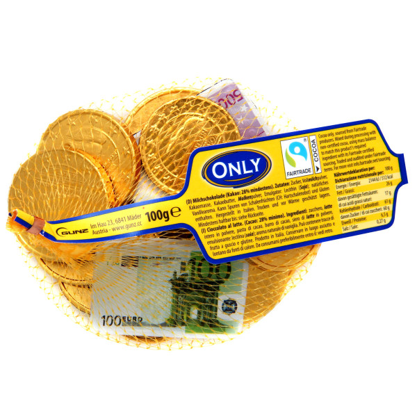ONLY - Milchschokolade Banknoten und Goldmünzen 100g